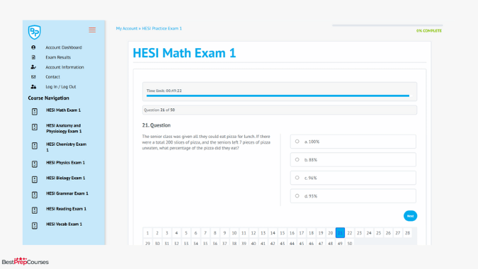 A screenshot from the BoostPrep HESI course showing a full-length exam
