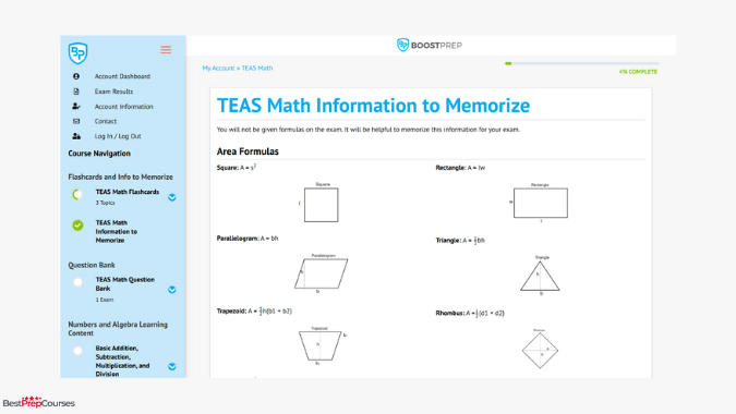 A screenshot of a lesson from the BoostPrep TEAS prep course
