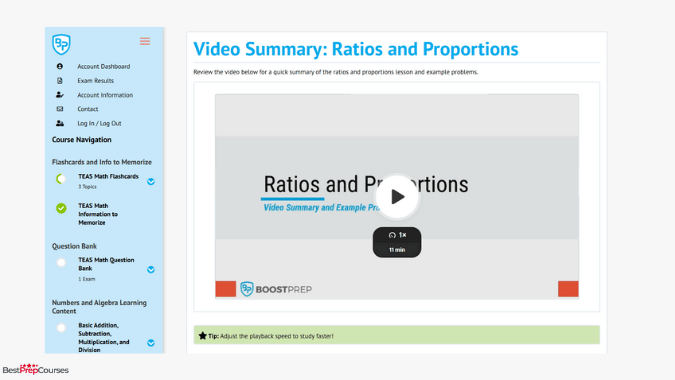 A screenshot of a video lesson from the BoostPrep TEAS prep course