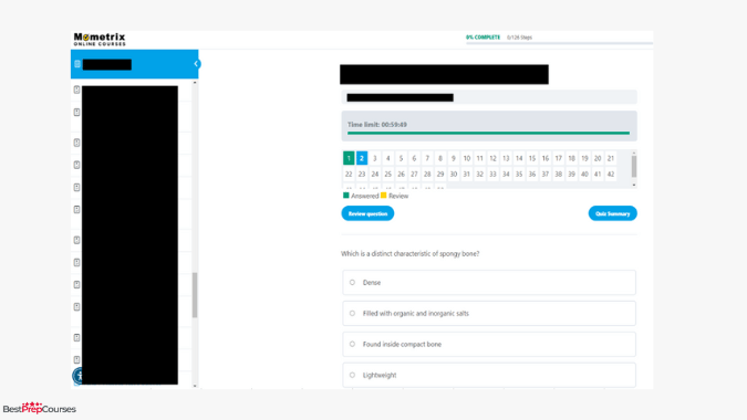A screenshot of a practice exam within the Mometrix HESI course