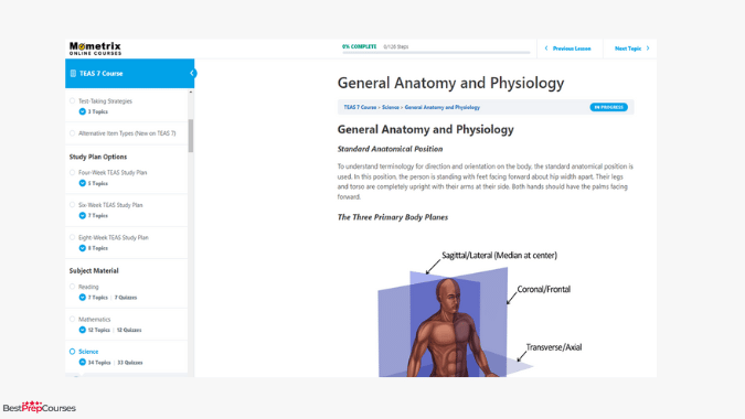 A screenshot from the Mometrix TEAS course showing a lesson