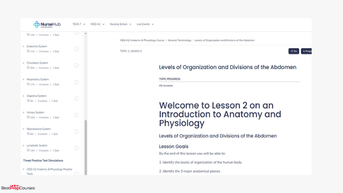 A screenshot from the NurseHub TEAS course showing a lesson