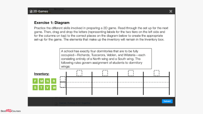 An image showing an example of an interactive lesson in the Princeton Review LSAT course