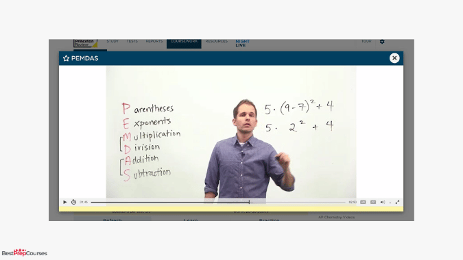 A screenshot from the Princeton Review SAT course showing a video lesson